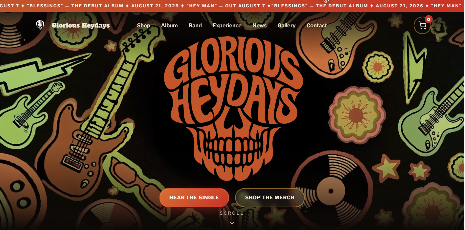 The Glorious Heydays digital platform homepage, showing the custom site design and 3D graphics